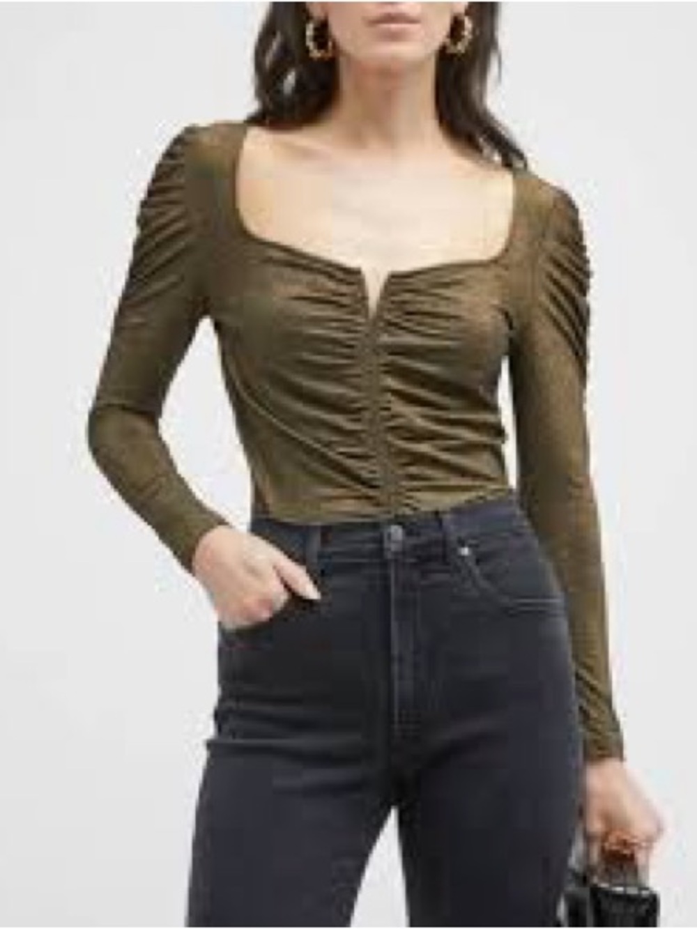 Veronica Beard Priyanka Metallic Ruched‎ Long Sleeve Top Bronze NWT Small